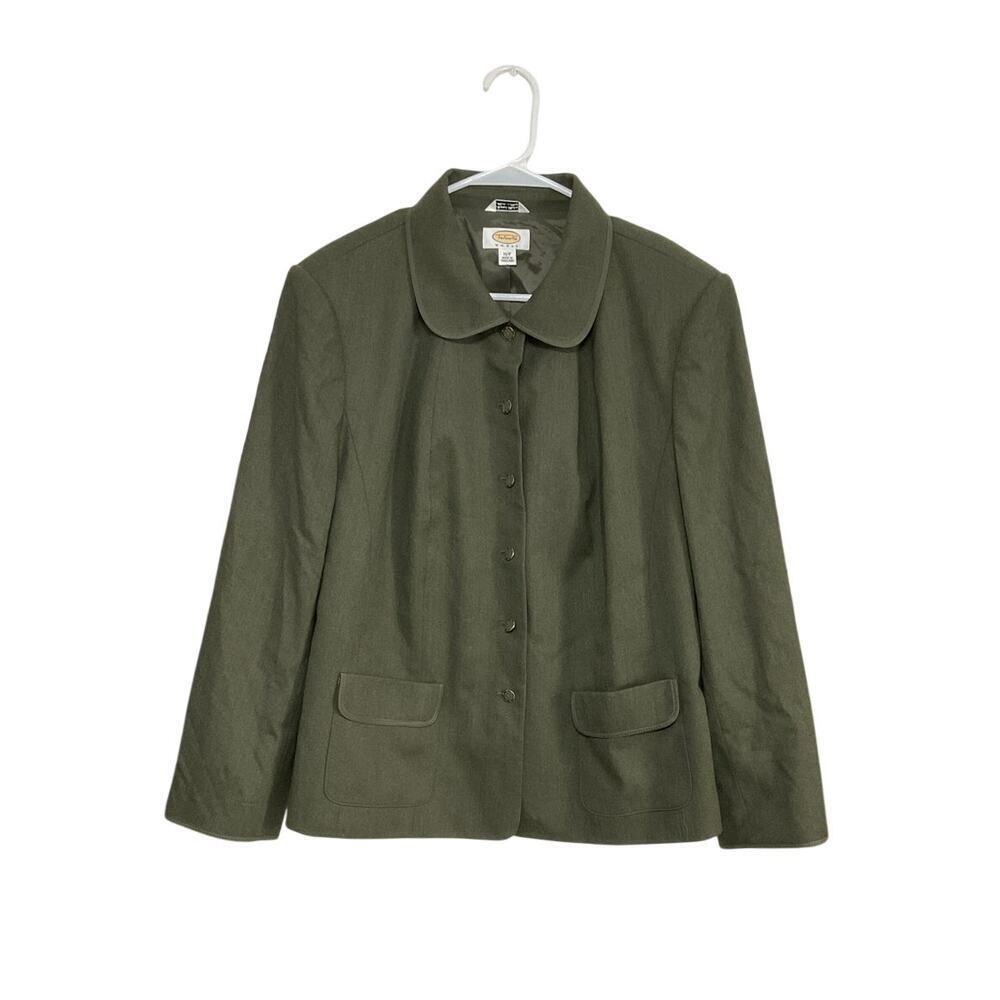 Talbot Womens Wool Green Blazer Suit Jacket Size 16W Ornate Buttons